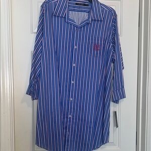Ralph Lauren Women's Blue and White Striped Pajama Shirt